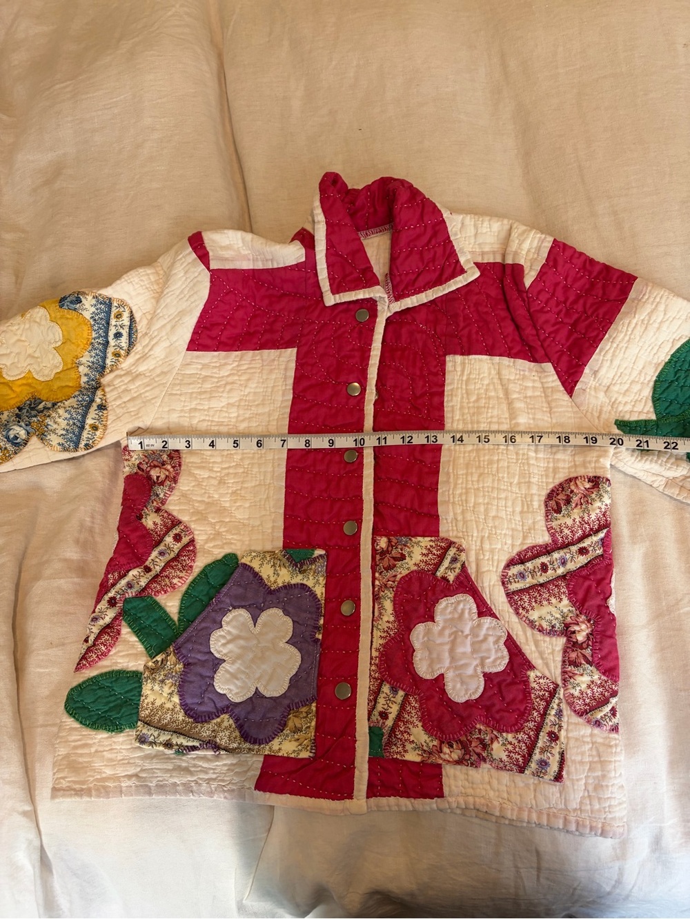 Quilted Patchwork Floral Jacket in Fuchsia and Cream